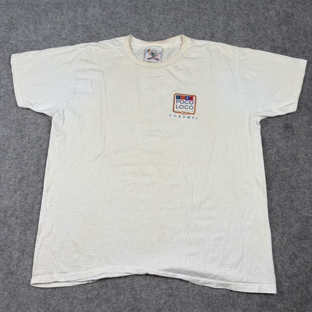 Poco Loco Club T Shirt Mens XL White Vintage 80s Cozumel Mexico Single Stitch